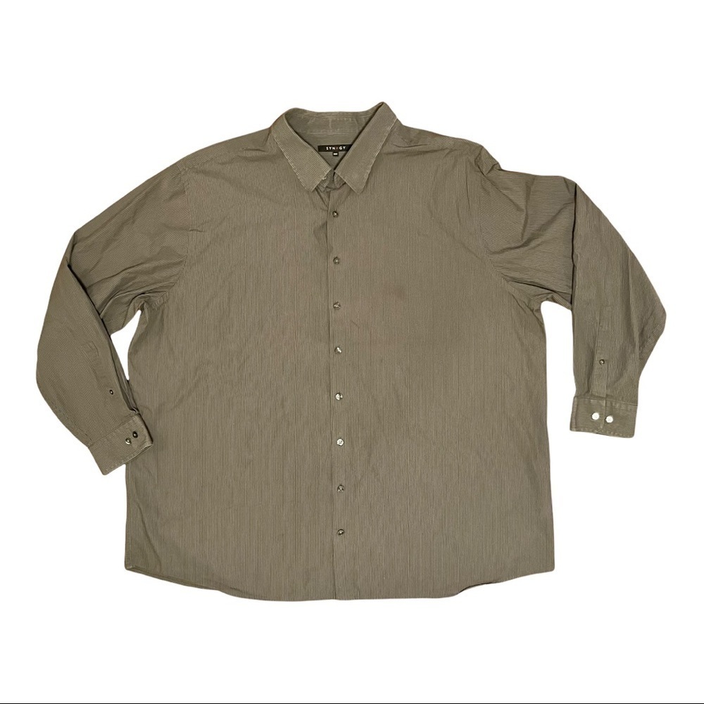 Mens SYNRGY Button Down Dress Shirt Gray Striped 3XLT